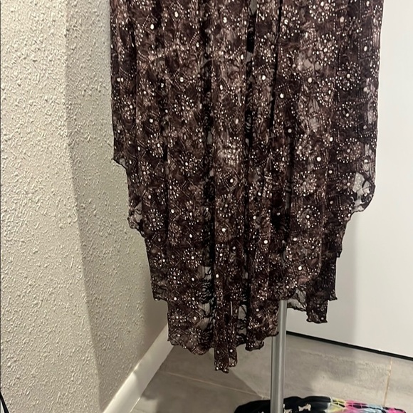 Adore Brown Tan Asymmetrical Gown with Bishop Sleeves - Picture 14 of 16